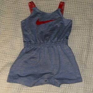 Nike Blue Girls Romper with Red Swoosh and Red Straps